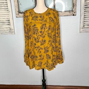 Altar'd State Women's Blouse Floral Long Sleeve Mustard Yellow Size Medium